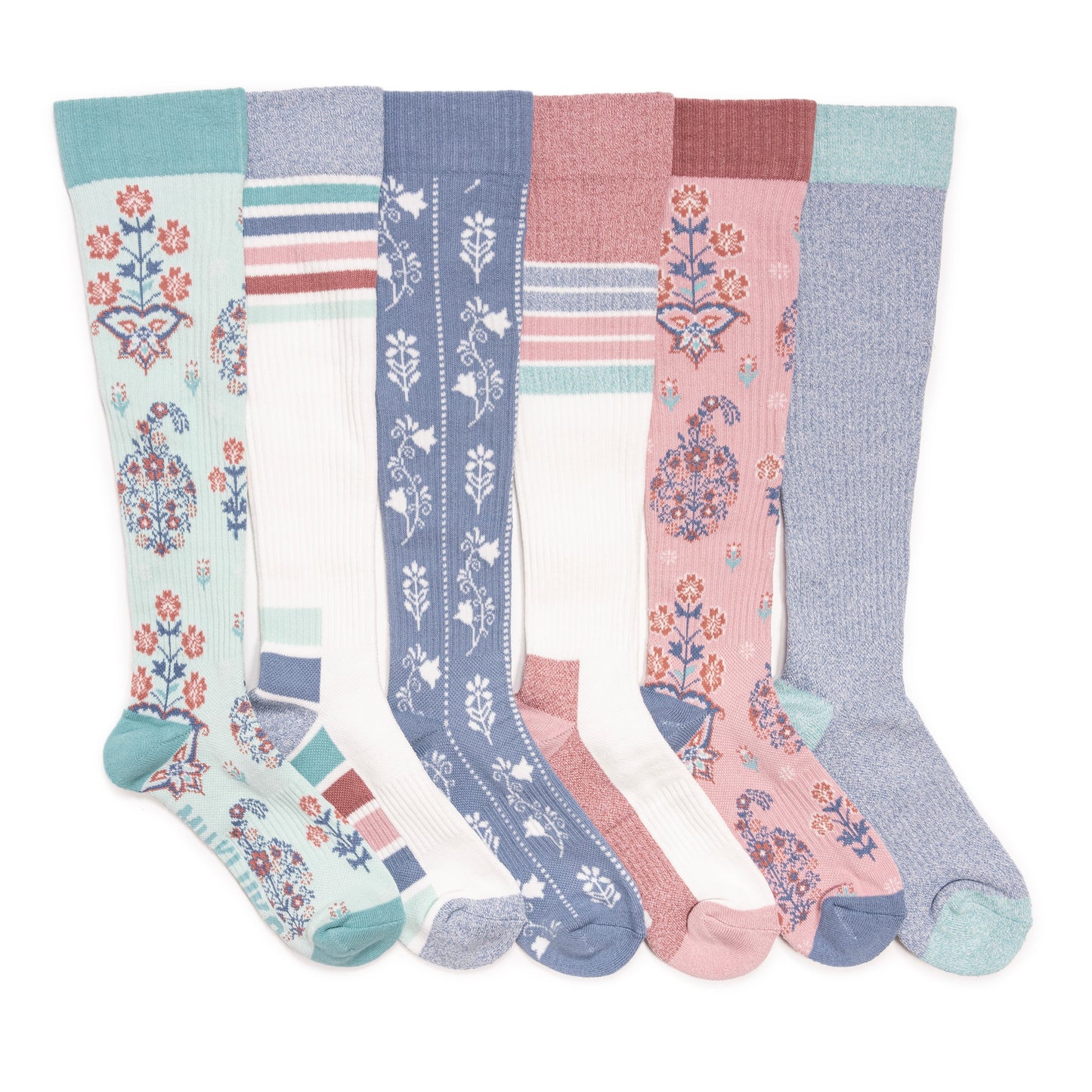 Muk Luks 6 Pack Tall Cotton Compression Knee-High Socks