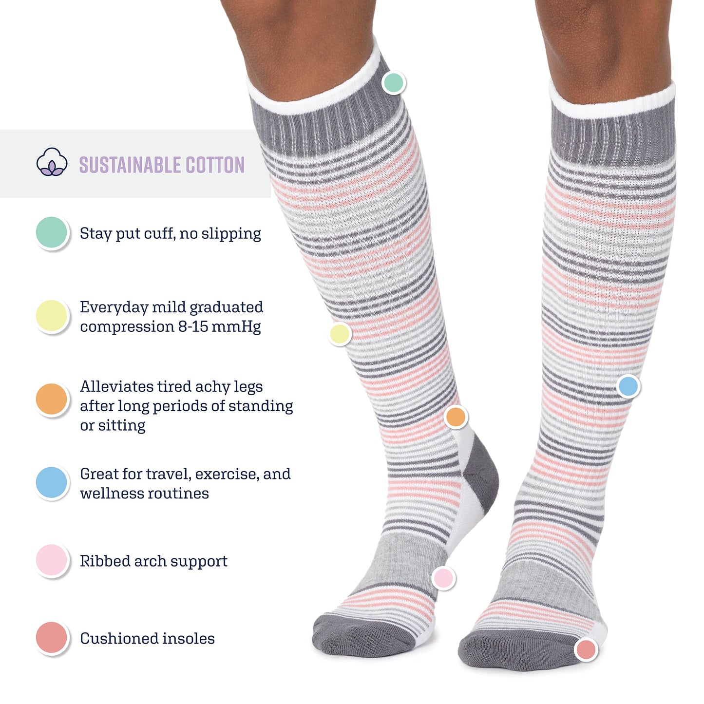 Muk Luks 6 Pack Tall Cotton Compression Knee-High Socks