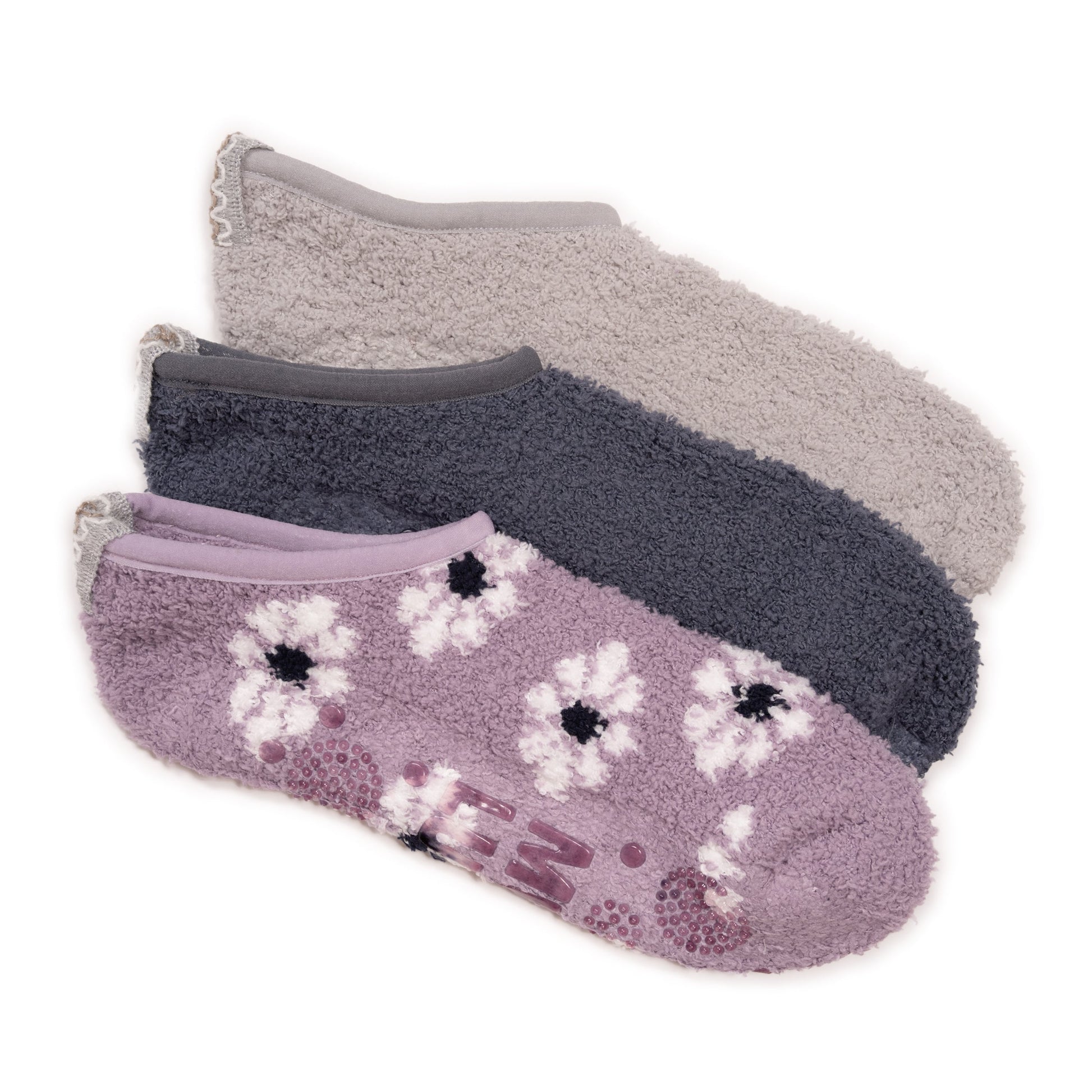 Muk Luks 3 Pack Low Cut Cozy Socks With Grippers
