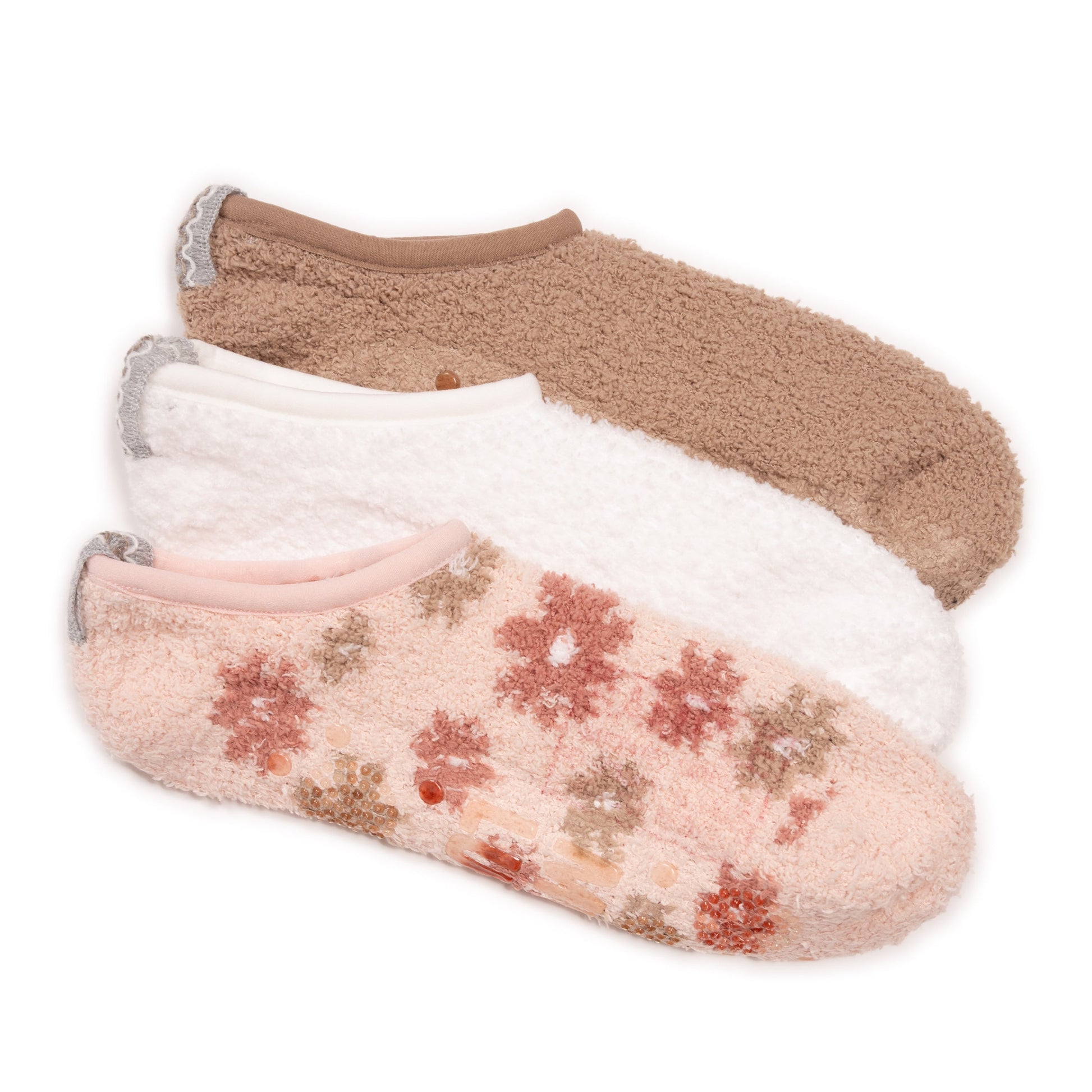 Muk Luks 3 Pack Low Cut Cozy Socks With Grippers
