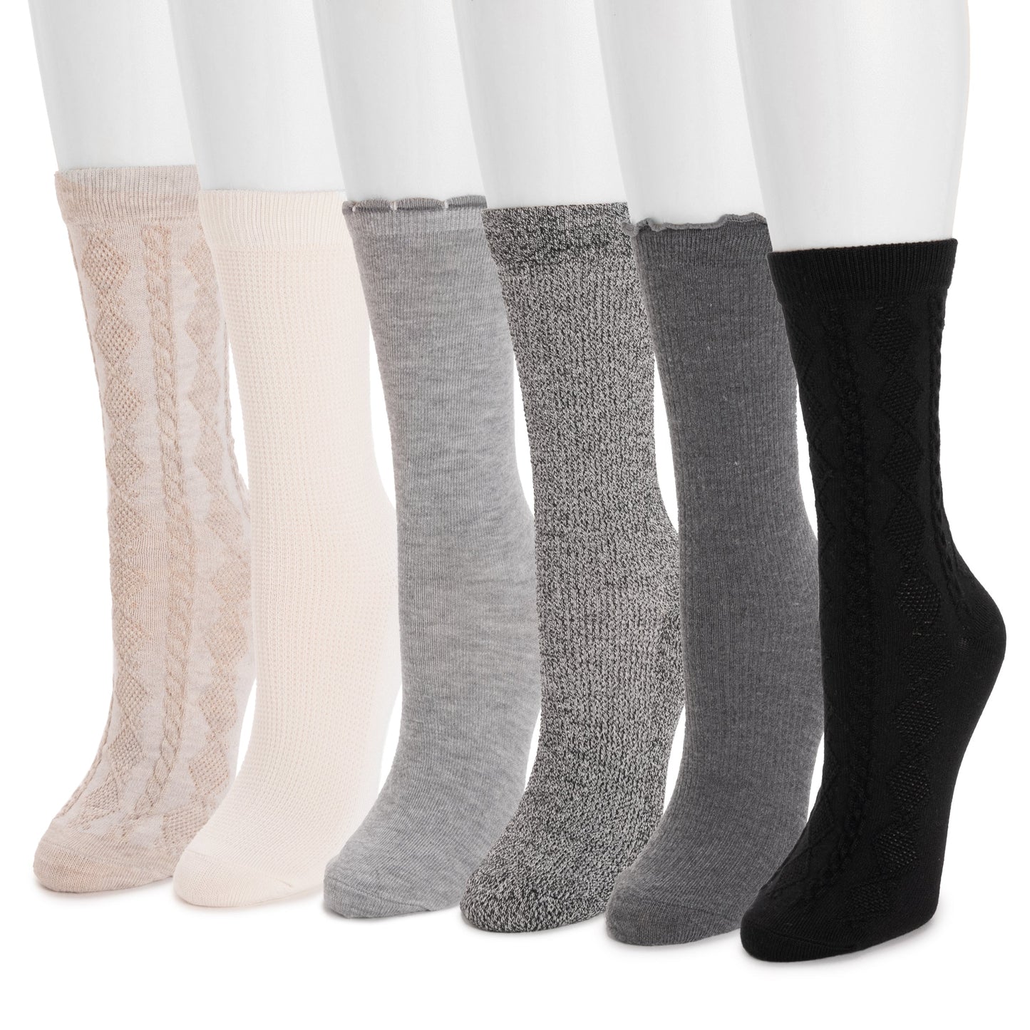 Muk Luks 6 Pack Whisper Soft Crew Socks 8 Inch