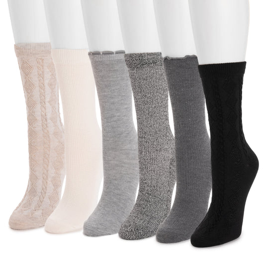 Muk Luks 6 Pack Whisper Soft Crew Socks 8 Inch
