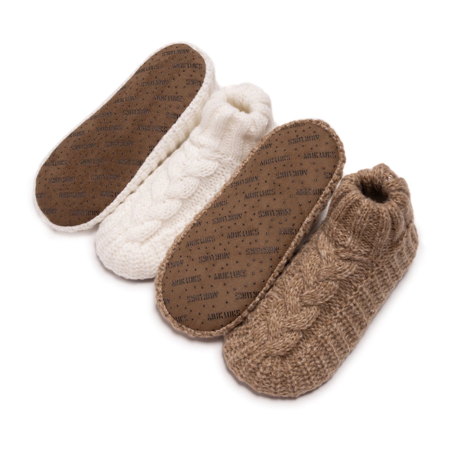 Muk Luks Cuffed Sweater Knit Bootie Slippers - 2 Pair Pack