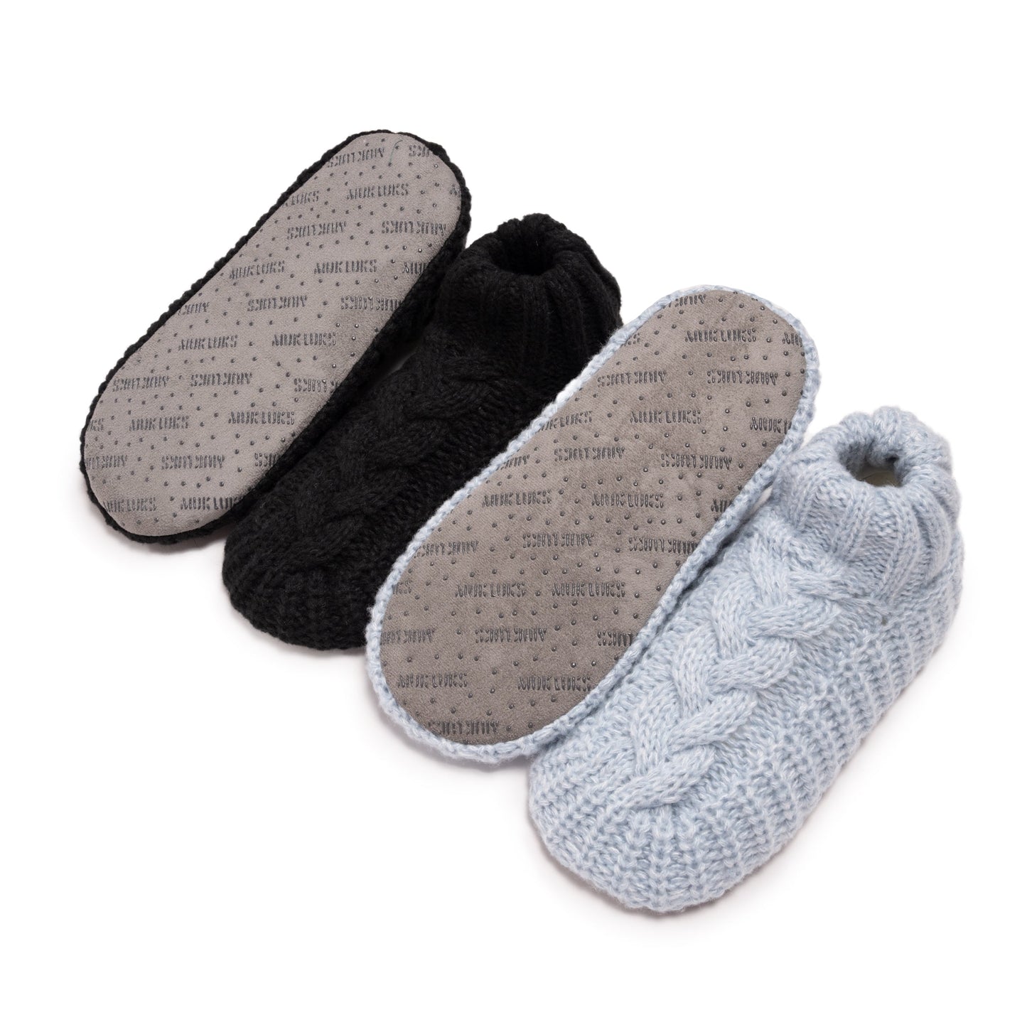 Muk Luks Cuffed Sweater Knit Bootie Slippers - 2 Pair Pack