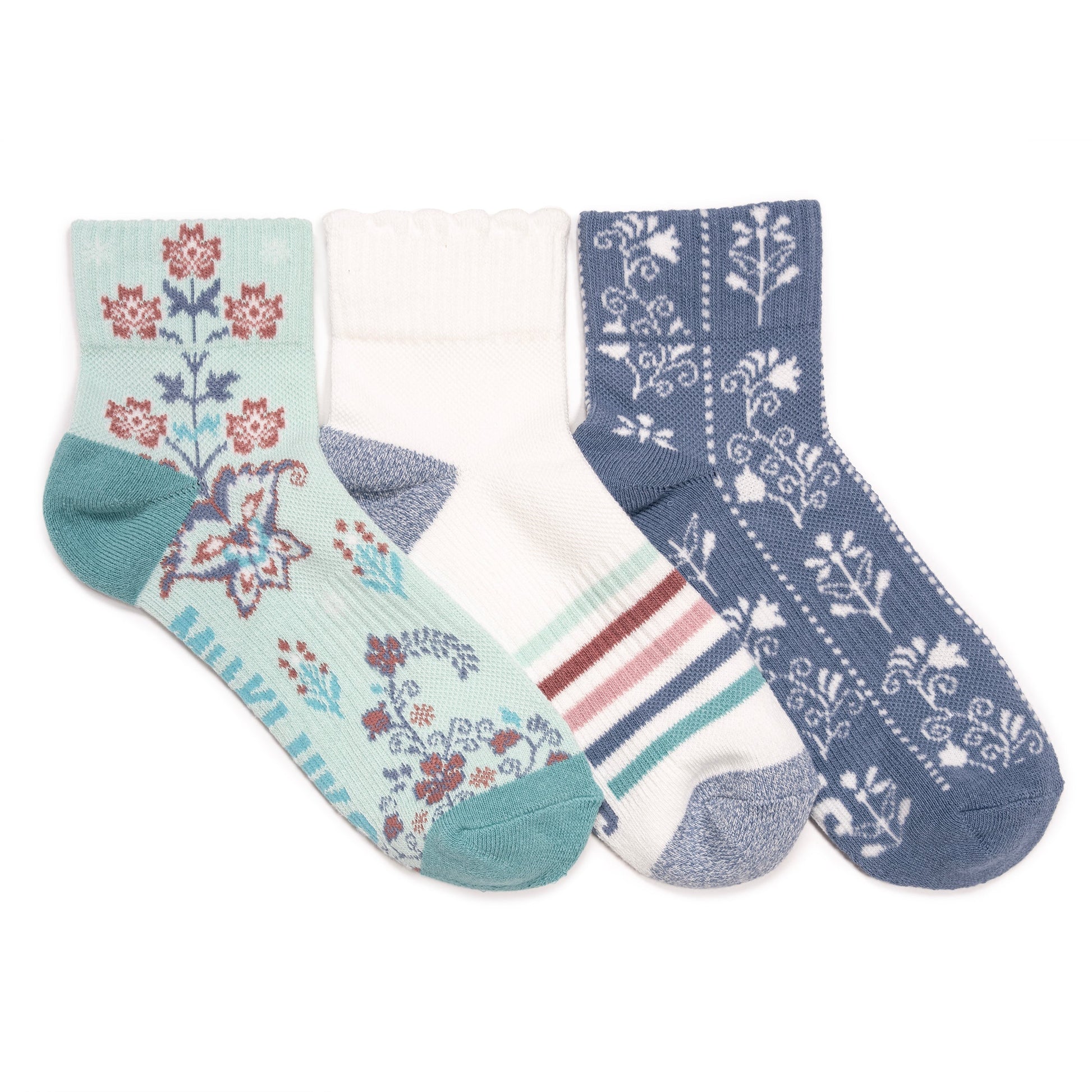 Muk Luks 3 Pack Cotton Compression Mini Crew Ankle Socks