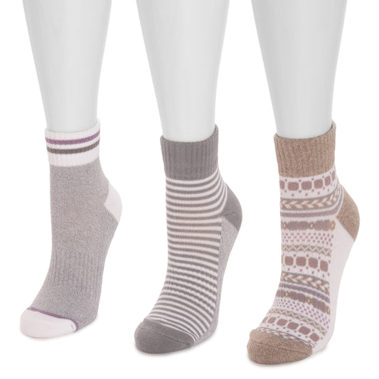 Muk Luks 3 Pair Pack Quarter Crew Cotton Compression Sock