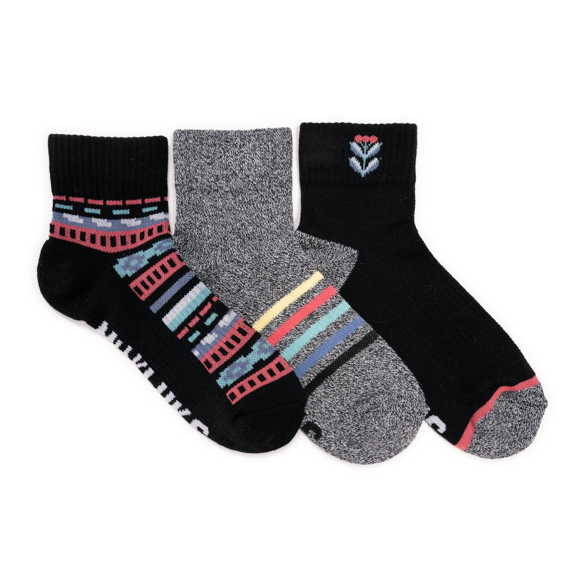 Muk Luks 3 Pair Pack Quarter Crew Cotton Compression Sock