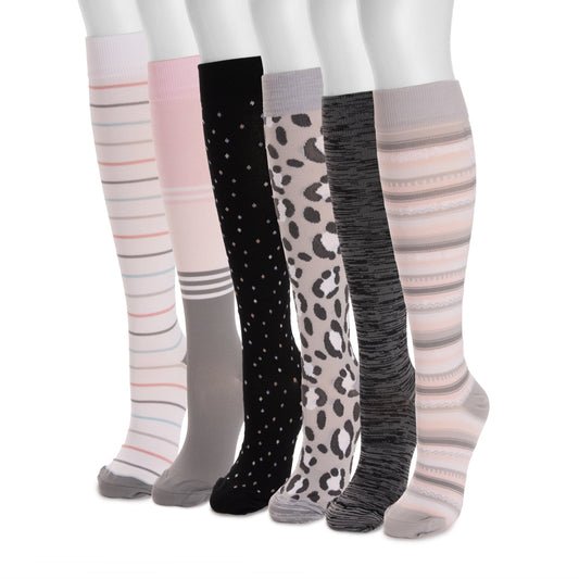 Muk Luks 6 Pack Nylon Compression Knee-High Socks