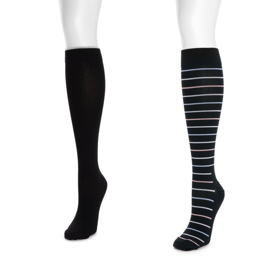 Muk Luks 2 Pair Pack Nylon Compression Knee High Socks