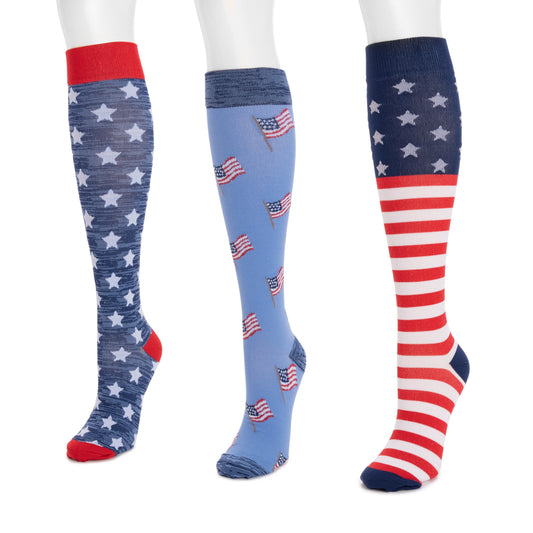 Muk Luks Unisex 3 Pack Nylon Compression Knee-High Socks