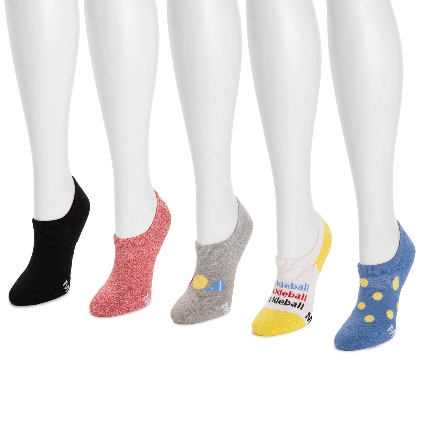 Muk Luks 5 Pack Pickleball No Show Socks Bright