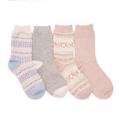 Muk Luks 4 Pair Pack Patterned Crew Boot Socks