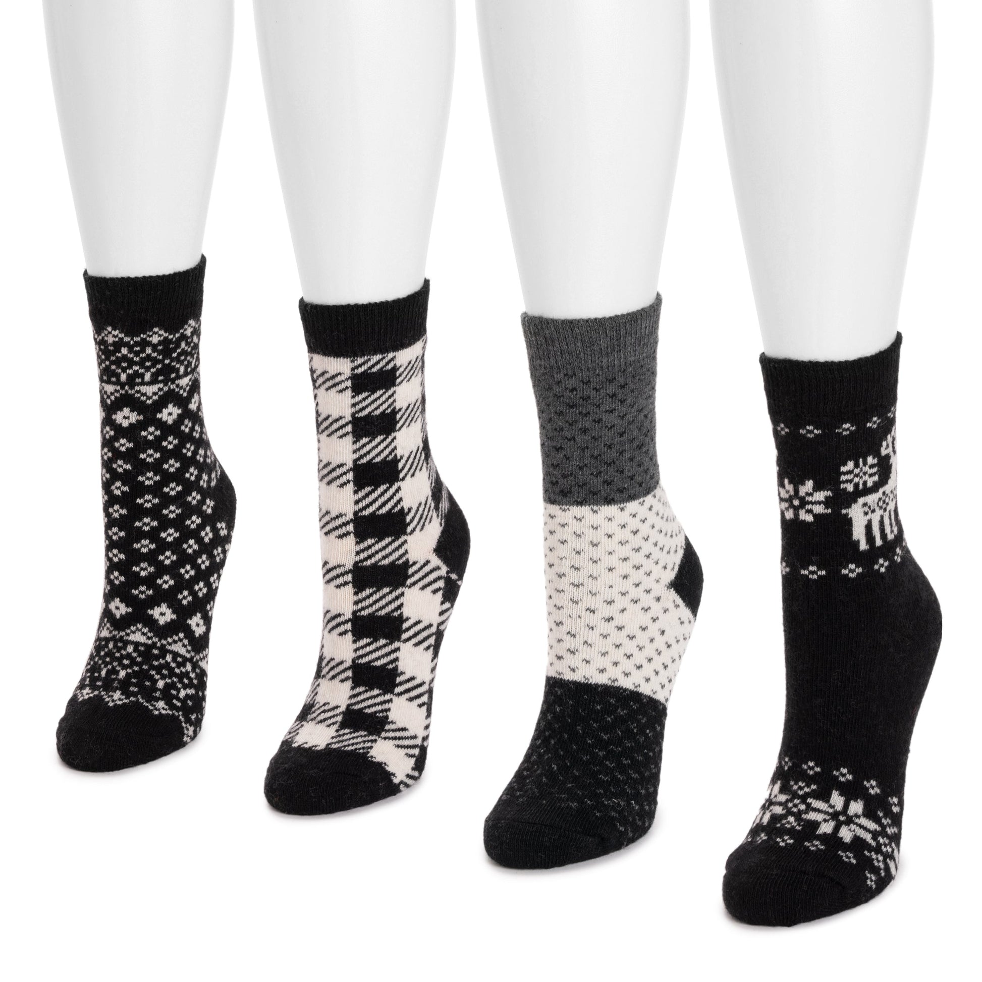 Muk Luks 4 Pair Pack Patterned Crew Boot Socks