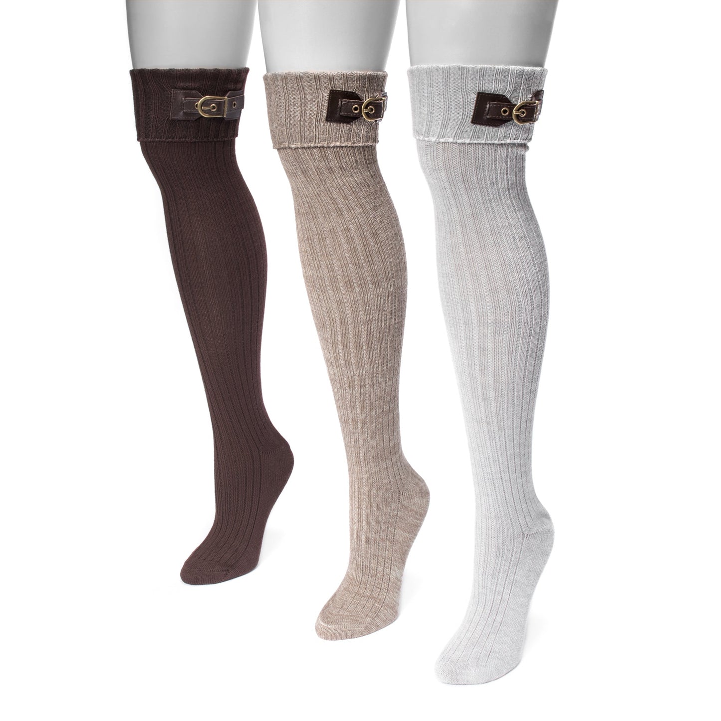 Muk Luks 3 Pair Buckle Cuff Over the Knee Socks