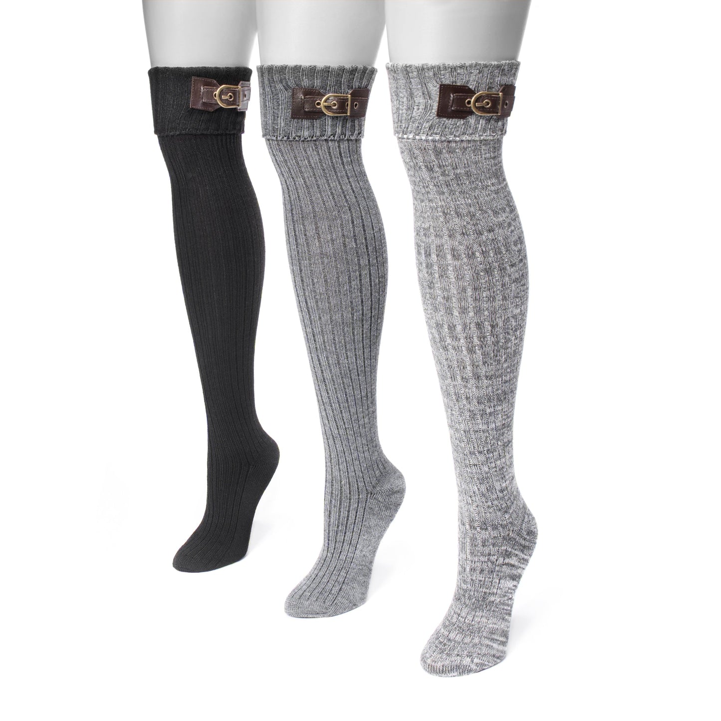 Muk Luks 3 Pair Buckle Cuff Over the Knee Socks