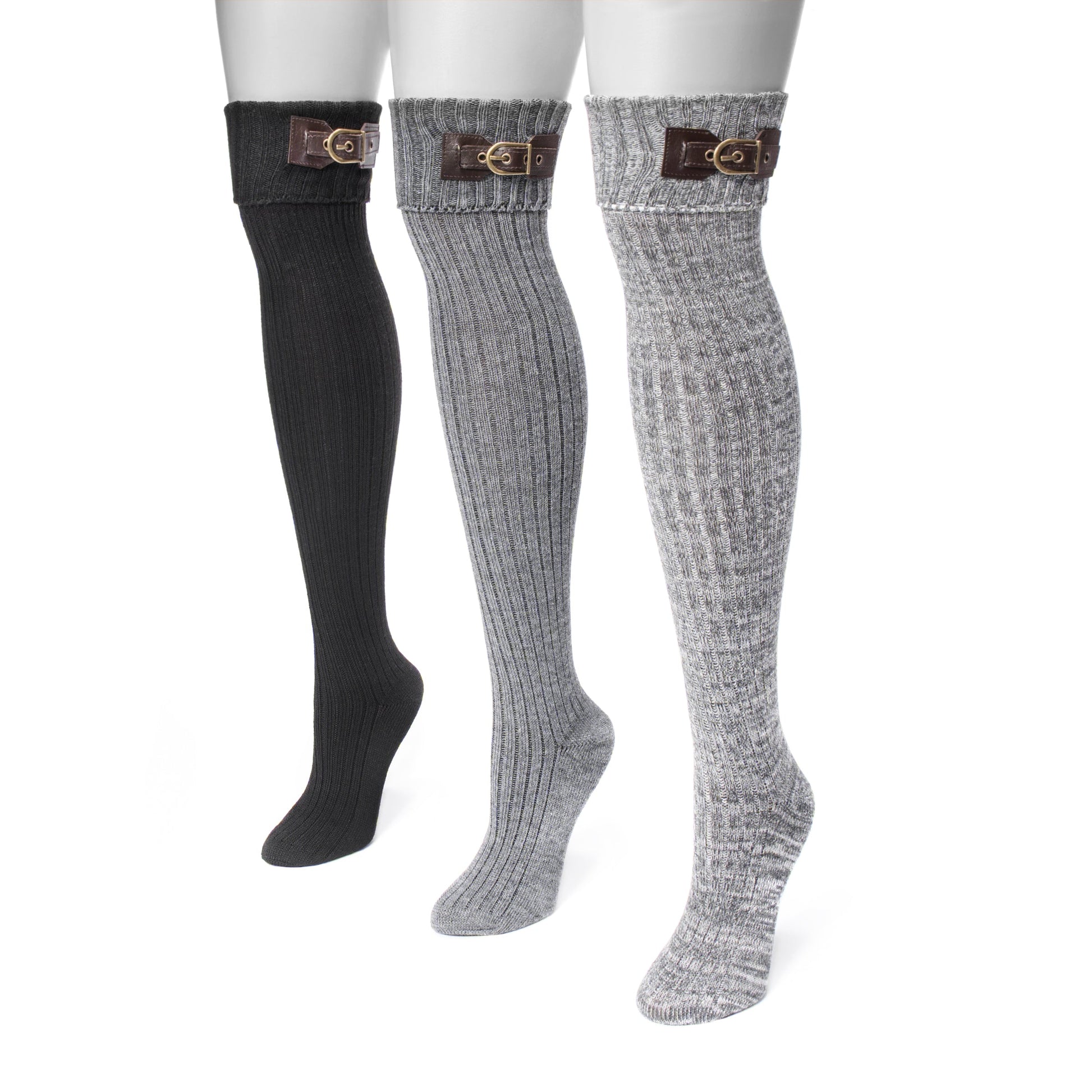Muk Luks 3 Pair Buckle Cuff Over the Knee Socks