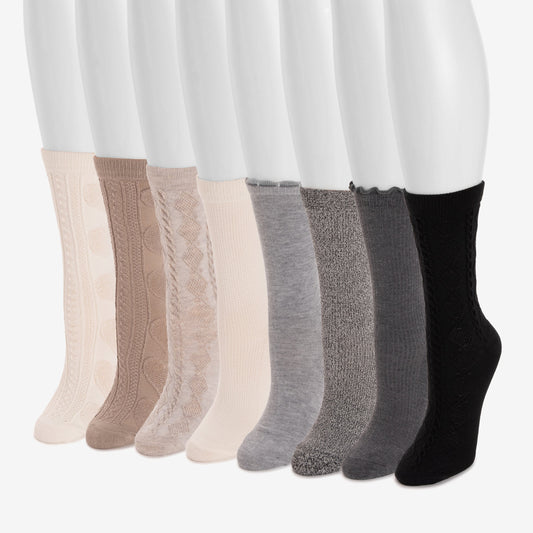 Muk Luks Luxe 8 Pair Pack Whisper Soft Crew Socks