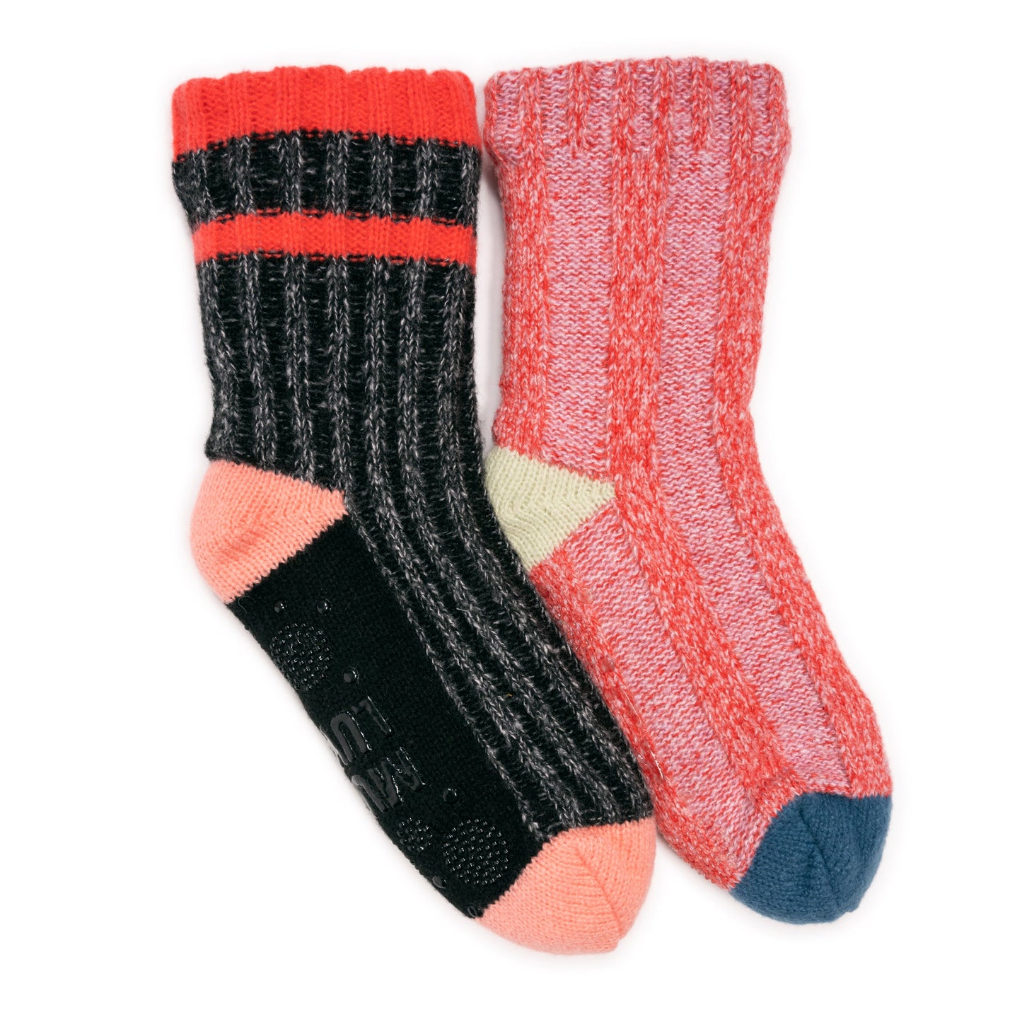 Muk Luks 2 Pair Pack Cozy Sherpa Lined Cabin Sock Ebony/Ivory