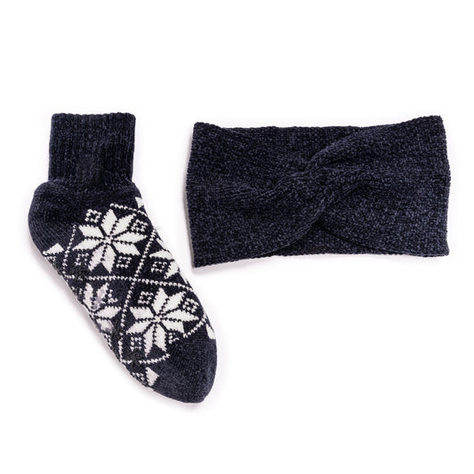 Muk Luks Chenille Cabin Sock and Headband Set