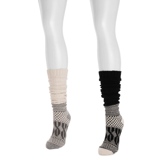 Muk Luks Patchwork Texture Over-The-Knee Slouch Socks 2 Pack