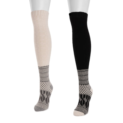 Muk Luks Patchwork Texture Over-The-Knee Slouch Socks 2 Pack