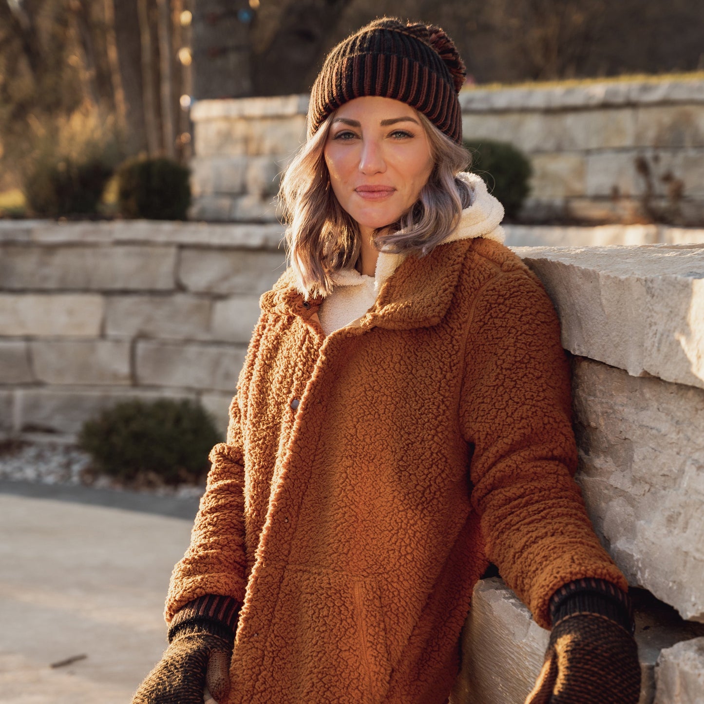 Muk Luks Textured Stripe Beanie Grey