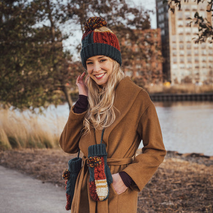 Muk Luks Patchwork Pom Cuff Cap